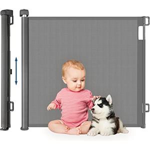 HollyHOME Cancelletto di Sicurezza Retrattile per Bambini 180 cm Extra Largo Operazione con Una Sola Mano, Cancello Bambini e Cani Adatto per Scale, Corridoi, Interni ed Esterni, Grigio