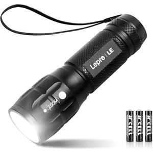 Lighting EVER LE Torcia LED Potente Professionale, Piccola Torce LED a Pile LE1000 IPX4 Impermeabile, Zoomabile Torcia Elettrica per Campeggio Emergenza Bambini, AAA Batterie Incluse