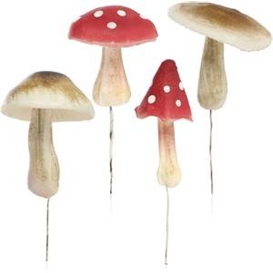com-four® 4x fungo decorativo - funghi artificiali da inserire come decorazione autunnale e natalizia - abbellisce regali, composizioni e ghirlande (2x Amanita muscaria / 2x Russula)
