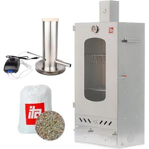 ITA Affumicatore 7012 - Set Smoker con Generatore di Fumo - Armadio con Finestra e Camino - Acciaio Legato - qualità UE, Diretto dal Produttore - 81 cm con 3 Ripiani