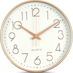 Aolso 20 cm (8 pollici) Orologio da Parete Moderno Silenzioso,Orologio da Muro al Quarzo Circolare Facile Lettura,Movimento al Quarzo per Camera da Letto, Soggiorno, Cucina, Ufficio-Bianco + Oro Rosa