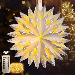 Bopertrove Stella di Natale Luminosa da Esterno, Stelle di Natale Decorazioni Natalizie, Stella Cometa per Presepe, Stelle di Carta da Appendere, Stella Cometa LED, Decorazioni Natalizie Finestre, 45 cm Ø Bianco