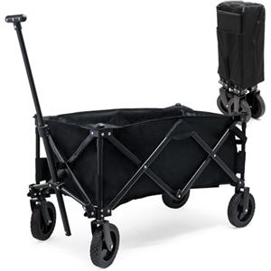 Wiltec Carretto a mano pieghevole, max 60 kg, tessuto impermeabile nero, Carrello spiaggia con sacco di protezione