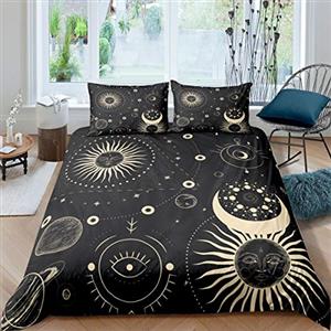 Homemissing Universe Planet Set di biancheria da letto per ragazze e ragazzi Sun and Moon Comforter Cover Galaxy Stars Copripiumino Boho Exotic Vintage Biancheria da letto matrimoniale e lino 3 pezzi