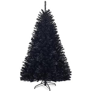 COSTWAY Albero di Natale Nero 180/225 cm, Albero di Natale Artificiale con 1036/1258 Rami Folti e Base di Metallo con Cuscinetti Antiscivolo, Ideale per Halloween e Natale (180x Ø112cm)