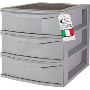 Sicignano Casalinghi Ingrosso Casalinghi Sicignano Cassettiera Pratika 3 Cassetti | Polipropilene Robusto e Resistente | Made in Italy | 37x37,5x80 cm | Elegante con Ruote Bloccabili | Impilabile e Salvaspazio (Grigio)