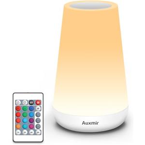 Auxmir Lampada da Comodino LED Touch, Abat Jour da Comodino Telecomando con 13 Colori RGB, Luce Notturna Bambini Timer, Ricaricabile 2500mAh, Lampada da Tavolo per Cameretta Camera da Letto Campeggio