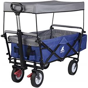 WOLTU Carrello da Giardino Pieghevole con Tetto Carrello da Trasporto a Mano Rimorchio con 4 Ruote Portata 80 kg, Blu