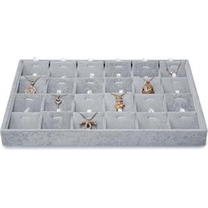 Papten vassoio impilabile in velluto per gioielli, vassoio portagioie a cassetto per gioielli, organizzatore di gioielli a 24 scomparti per catene di collane (grigio)