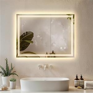 TecTake® Specchio bagno a LED Clara, specchio da parete retroilluminato, specchiera bagno con luce, antiappannamento, design moderno, led bagno, smart led mirror - Rettangolare - 50 x 70 cm