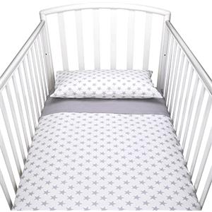 baby idea Babysanity Piumino Lettino Neonato Ricamato Completo Federa e Copripiumino e Lenzuolino con Angoli Sfoderabile Senza Paracolpi Lettino - Made in Italy- (Stellina Grigio)