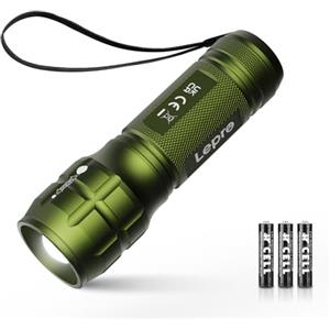 Lighting EVER LE Torcia LED Potente Professionale LE1000,Torcia Scout da Impermeabile IPX4 da Pila LED, Torcia Tattica Militare Zoomabile, Adatta per Campeggio Emergenza Bambini,Verde（Contiene 3 batterie AAA）