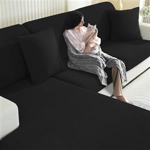 YSTELLAA Copriseduta Divano Elasticizzato, Copri Seduta Divano Antiscivolo, Universale Copridivano Cuscini Separati, Sofa Seat Cover Lavabili(1 Posto, Nero)