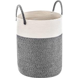 YOUDENOVA Cesto Portabiancheria Intrecciato per Giocattoli,Cesto Biancheria Sporca con Maniglia Cotone, Cesta Decorativa per Vestiti 58L Grigio 3