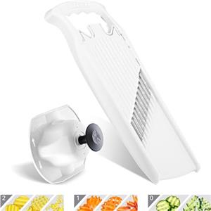 Börner Wave-Waffle PowerLine Tagliaverdure Ondulato + Porta Verdure (Set da 2 Pezzi) - Mandolina a Onda e Waffle - Affettatrice per Patate a Reticolo e Patatine Fritte - Colore: Bianco