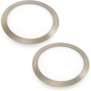 JANDEI - Pack x2 faretti LED rotondi da 18 W, incasso piatto, bianco caldo 3000 K, 1440 lumen, interno IP20 con cornice in acciaio, foro da 200 mm, trasformatore incluso