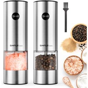SIMPLETASTE Macinapepe Elettrico a Batterie, Macinino Macinatore Pepe con Macina Regolabile in Ceramica di Facile Uso, 2 Pezzi