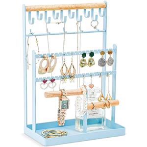Procase Espositore Gioielli Supporto Per Gioielli, Multifunzionale Supporto per collana a 5 livelli con 15 ganci Torre di esposizione di gioielli Rack di stoccaggio ad albero -Skyblue