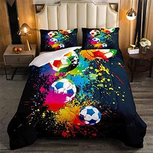 Loussiesd Trapunta sportiva da calcio per ragazzi e ragazze tie dye acquerello copriletto 200x200cmragazzi tie dye splash inchiostro calcio trapunta sport giochi a tema luminoso vivace arredamento