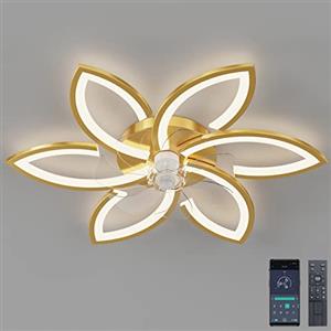 DIDADIDA Ventilatore da soffitto silenzioso con luce con telecomando e APP dimmerabile luce colore luminosità 70W plafoniera creativa a forma di fiore in acrilico con ventola (oro)