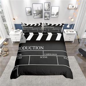 Homemissing Set di biancheria da letto vintage per ragazze ragazzi bambini cinema a tema trapunta a tema filmstrip copripiumino copripiumino per letto singolo di biancheria da letto 3 pezzi