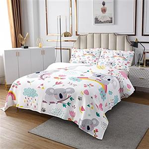 Loussiesd Copriletto trapuntato per bambini con simpatica nuvole e arcobaleno con motivo floreale 2 pezzi per letto 170X230cm