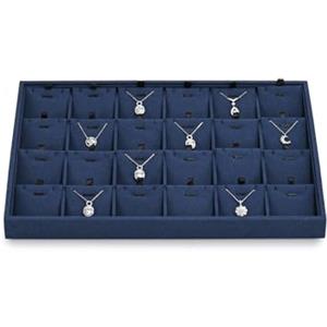 Oirlv Blu Microfibra 24 Griglia Ciondolo Orecchini Collana Organizzatore Display Case Gioielli Vassoio Di Stoccaggio