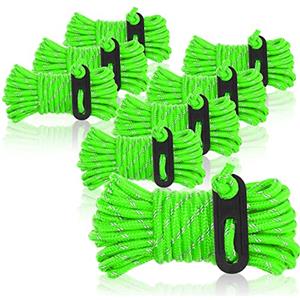 COM-FOUR® 8 corde per ragazzi, ciascuna 4 m per il campeggio, riflettenti in verde - cavo per tenda con fibbia per ragazzo - cavo di tensione - cavo da campeggio - cavo per tenda - cinghia antivento