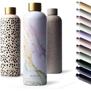 MAMEIDO Borraccia termica 1 litro, Borracce termiche anti-perdita, thermo bottle acciaio inox senza BPA, bottiglia termica (Pearl Marble Gold)