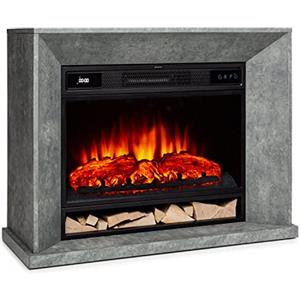 KLARSTEIN Crater Lake - Camino Elettrico, Caminetto Elettrico con Tecnologia LED, Telecomando, Termostato, Senza Fumo E Fuoco, FIAMME LED, Look Effetto Cemento