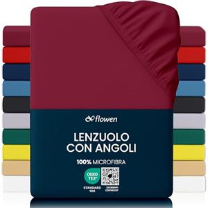 Flowen Lenzuola Matrimoniali con Angoli 160x190 cm Bordeaux in Microfibra per Letto con Materasso fino a 30cm Tessuto Anti-Acaro e Ipoallergenico di Alta Qualità Morbido e Lavabile in Lavatrice