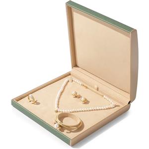 Oirlv Verde Pu Pelle Grande Collana Scatola Di Immagazzinaggio,Set Di Gioielli Multifunzionale,Scatola Regalo Di Compleanno Per San Valentino,Anniversario