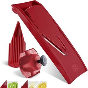 Börner Affettaverdure V1 (Set Base) - Affettatrice a V con 2 Inserti & Portaverdure - Mandolina Regolabile per Verdure & Frutta - Tagliaverdure per Fette in 3 Spessori - Rosso
