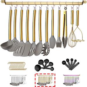 HOMQUEN 38 Pezzi Set Di Utensili Da Cucina Con Portautensili, Testa In Silicone E Manico In Inossidabile Pentole, Da Cucina Per Di Utensili, Gadget Da Cucina Antiaderenti, Lavabili In Lavastoviglie (Oro)