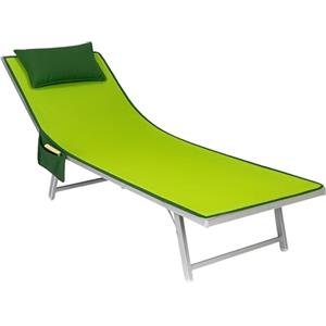 o-day Telo Mare Microfibra Con Tasche Laterali Cuscino Poggiatesta Gonfiabile 190x70cm Teli Mare Con Elastici Per Lettini (Verde)