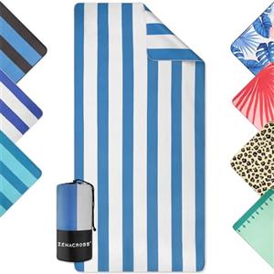 Zenacross - Telo Mare Microfibra - Asciugatura Rapida e Anti-Sabbia - Légère, fine et séchant rapidement - Asciugamano Grande Telo Mare XXL 90x180 cm - Bianco e azzurro