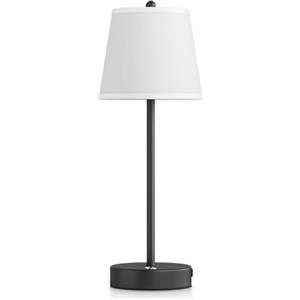 lundwa Lampada da tavolo a LED a batteria nero 6000mAh, Abat Jour da Comodino Touch Dimmerabile a 3 Vie con Con base in metallo e Paralume in Lino Beige, lampada a LED per Camera da Letto Soggiorno