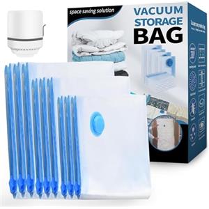 JINER Sacchetti Sottovuoto Vestiti con Pompa Elettrica, 9 Pezzi di Buste Sottovuoto Vestiti (3 jumbo, 3 medi, 3 piccoli), Sacchi Sottovuoto Piumoni per Coperte, Piumino, Cuscini, Trapunte, Viaggi