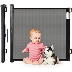 HollyHOME Cancelletto di Sicurezza Retrattile per Bambini 180 cm Extra Largo Operazione con Una Sola Mano, Cancello Bambini e Cani Adatto per Scale, Corridoi, Interni ed Esterni, Nero