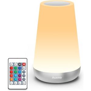 Auxmir Lampada da Comodino LED Touch, Abat Jour da Comodino Telecomando con 13 Colori RGB, Luce Notturna Bambini Timer, Ricaricabile 2500mAh, Lampada da Tavolo per Cameretta Camera da Letto Campeggio