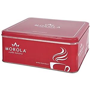 Morola Contenitore di Latta - Tin Box - Scatola Metallica - Dimensioni 25 x 20 x 10 cm - Porta Cialde e Capsule - Morola Caffè Italiano