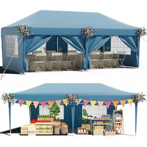 TRIUMPHKEY Gazebo 3x6 Pieghevole Impermeabile con Protezione UV 50+, Gazebo Esterno Resistente Durevole per Giardini, Mercati, Patii, Gazebos Pieghevole con Quattro Pareti laterali Rimovibili, Blau