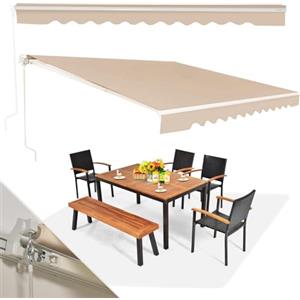 RELAX4LIFE Tenda da Esterno 300 x 250 cm a Bracci Estensibili con Telaio in Alluminio, Tettuccio Resistente al Sole e Impermeabile，Manovella Manuale, Angolazione Regolabile, BEIGE