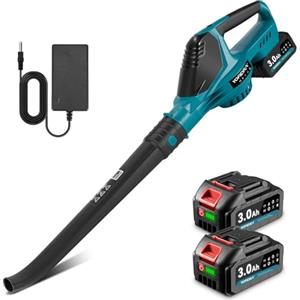 Yofidra Soffiatore Foglie a Batteria 360 km/h, Flusso d'Aria di 480 m³/h, Soffiatore Elettrico a 5 Velocità con 2 Batterie da 3000 mAh, Soffiatore per Foglie a Batteria per Giardino, Patio