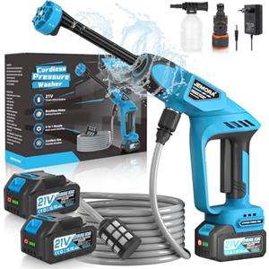 JEMORA Idropulitrice Portatile a Batteria con 2 Batterie da 4000mAh, Ugello 6-in-1 e Collegamento al Rubinetto, Senza Fili per Auto, Giardino, Terrazza e Irrigazione (Blu)