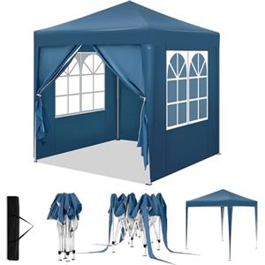 WOLTU Gazebo Pieghevole da Giardino, Gazebo Impermeabile Pop Up da 2x2m con Pannelli Laterali, Tendone Esterno, Altezza Regolabile, Protezione UV, con Custodia, Blu