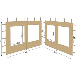 QUICK STAR 2 pannelli laterali in poliestere con finestra, 300 x 195 cm, per gazebo 3 x 3 m, parete laterale beige impermeabile