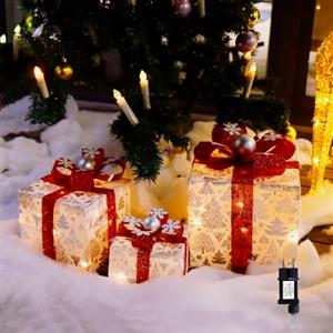 CCLIFE Led Addobbi Natalizi 3pcs, Versione a Corrente, Decorazioni Natale per la Casa, Pacchi Regalo Luminosi, CushHom