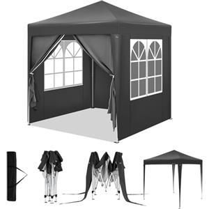 WOLTU Gazebo Pieghevole da Giardino, Gazebo Impermeabile Pop Up da 2x2m con Pannelli Laterali, Tendone Esterno, Altezza Regolabile, Protezione UV, con Custodia, Antracite