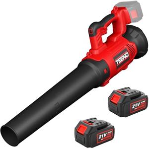 TEENO Soffiatore di fogli elettrico, 6 modalità di velocità, 450 CFM/130 mph, per la manutenzione dei prati, patio, soffiaggio di foglie, con una batteria 4AH e caricatore (2 batterie)